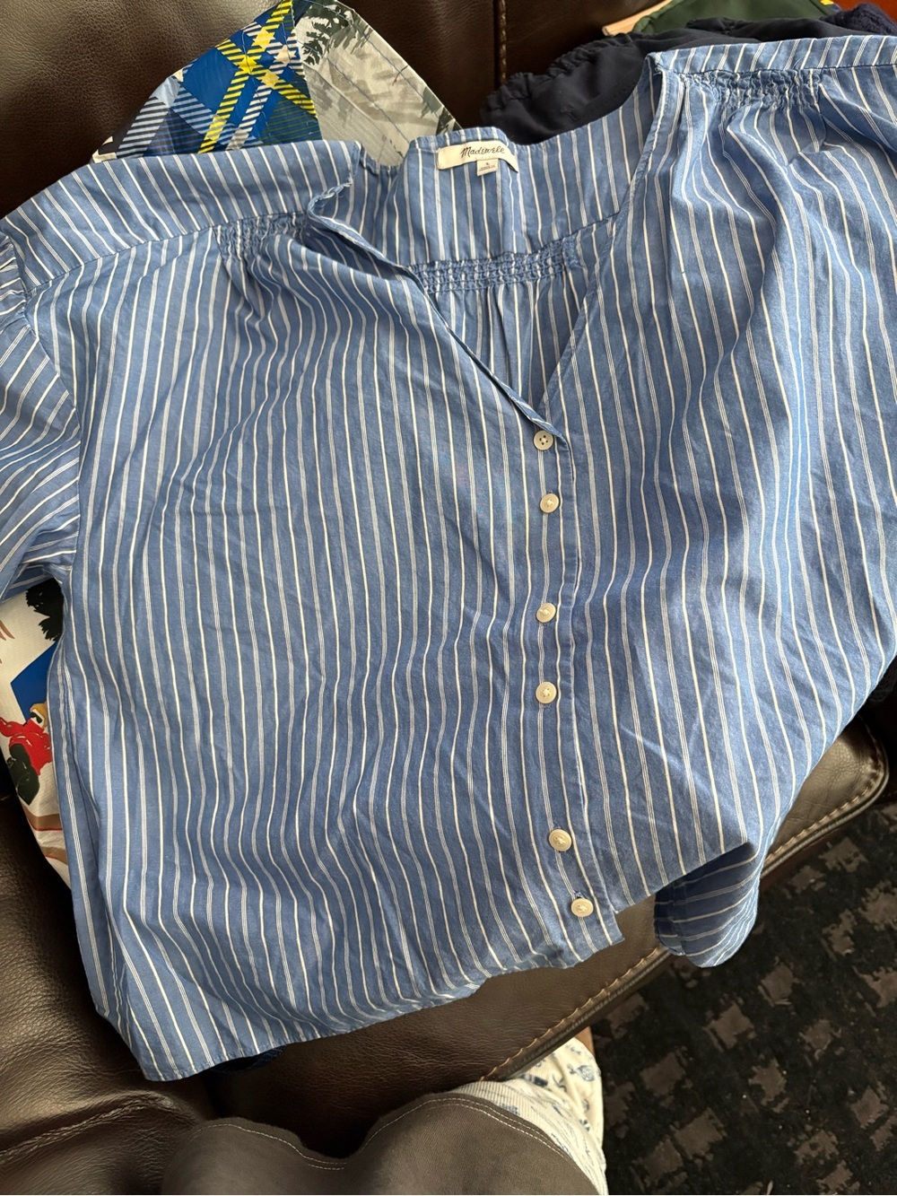 Madewell Blue and White Vertical Stripe Button Shirt